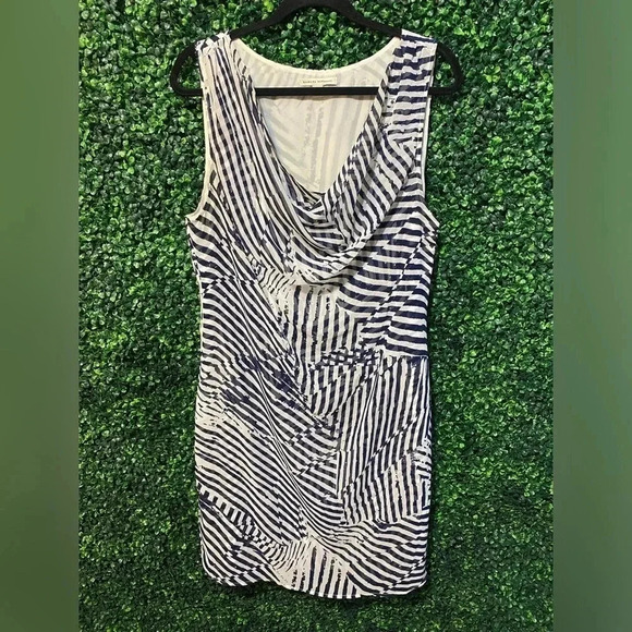 Banana Republic Navy Blue White Stripe Drape Neck Sleeveless Dress - Size 16 - Picture 1 of 8